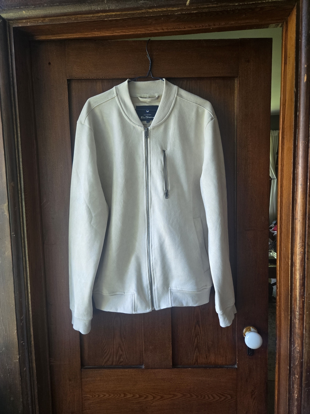 Ben Sherman Cream Microsuede Zip Bomber Jacket